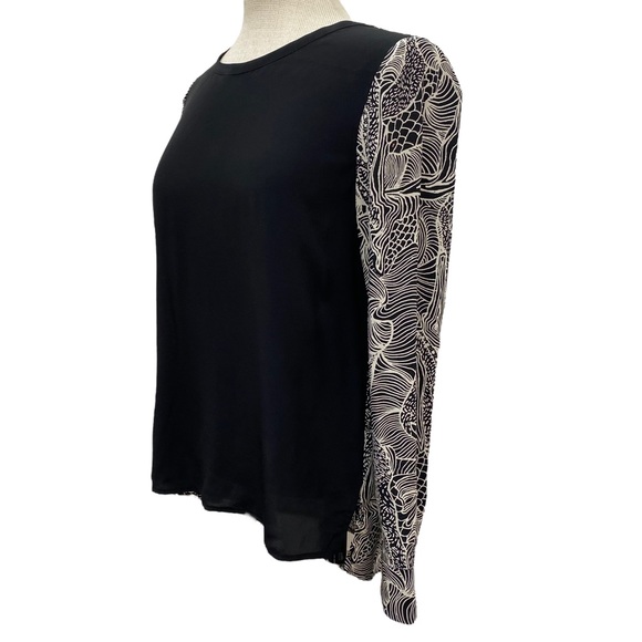 DIANE VON FURSTENBERG Black and White Silk Long Sleeve Top - Picture 4 of 8